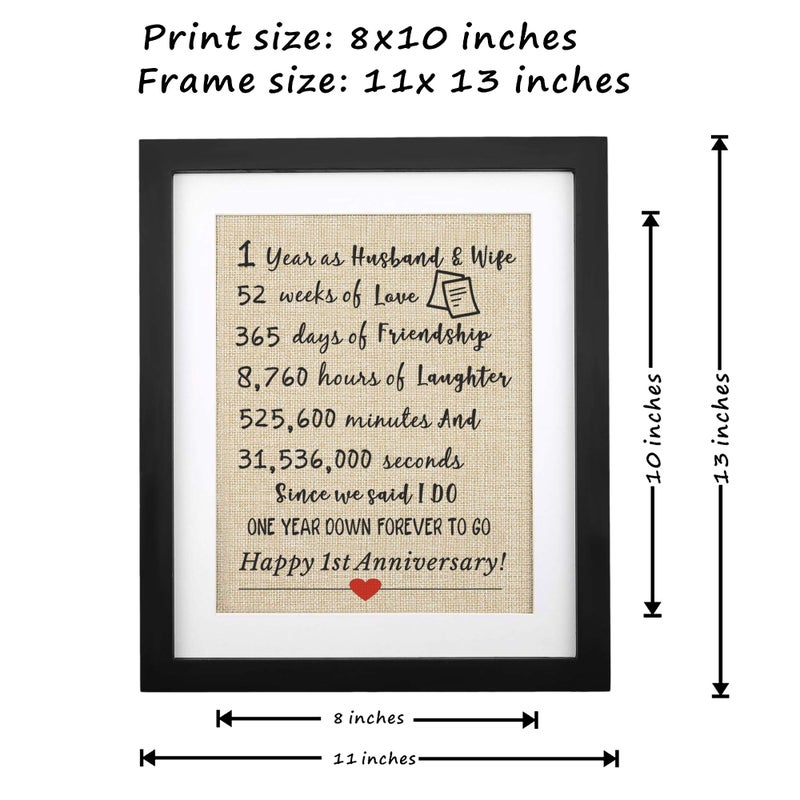 Corfara Framed 1st Anniversary Burlap Print 11" W X 13" H, 1 Year As Husband & Wife, Gifts for Couples 1st Anniversary, First Anniversary for Husband Wife Unique 1st Wedding Anniversary - Image 4